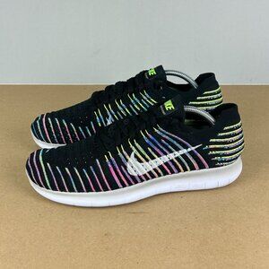 Nike Free RN Flyknit Black Multicolor Athletic Running Shoes Womens 8.5 Low Top